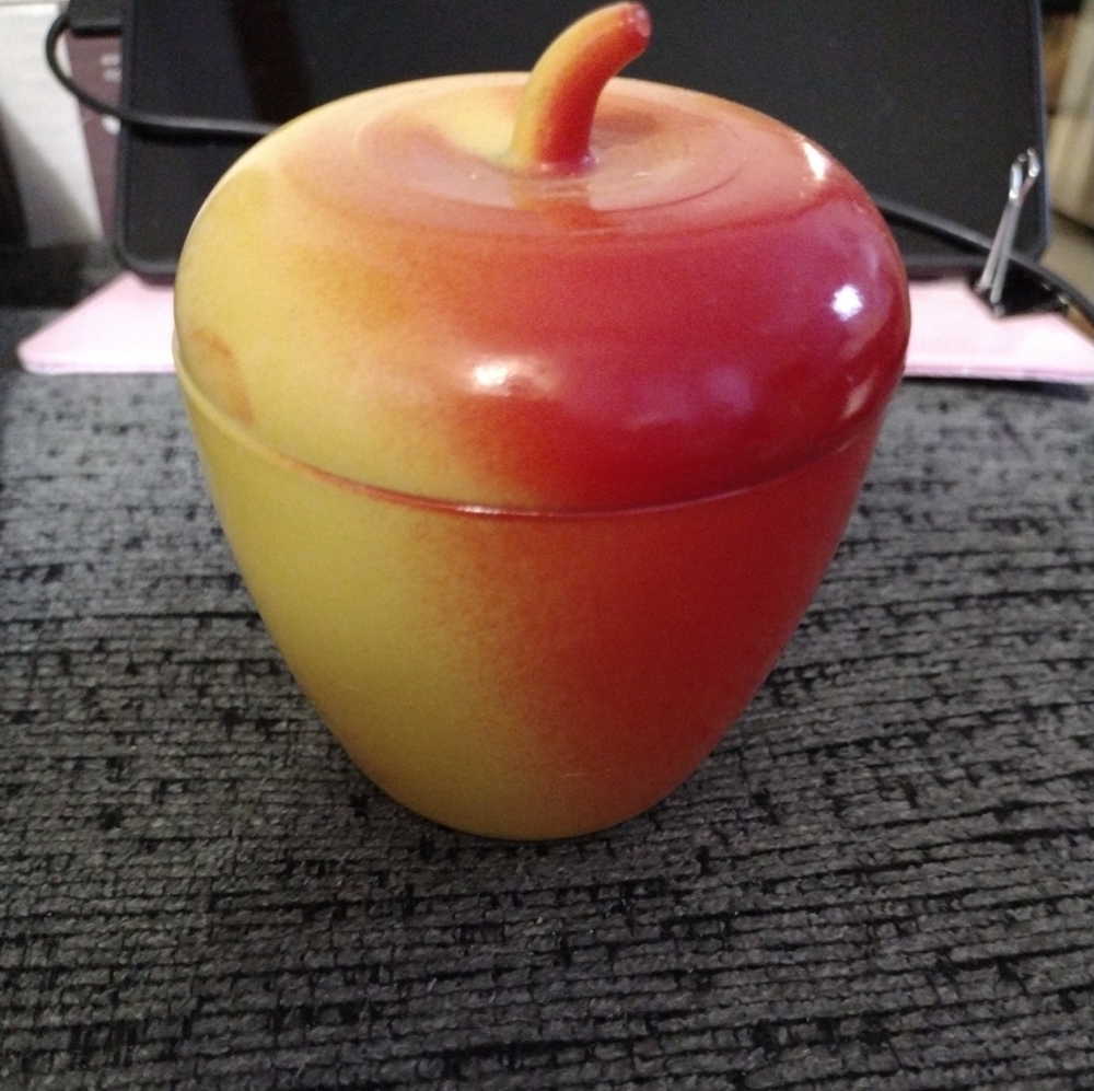 1950's Hazel Atlas Red and Yellow Apple-shaped Jelly Jar.